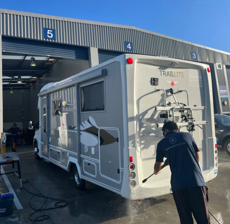 Express detail wash on motorhome