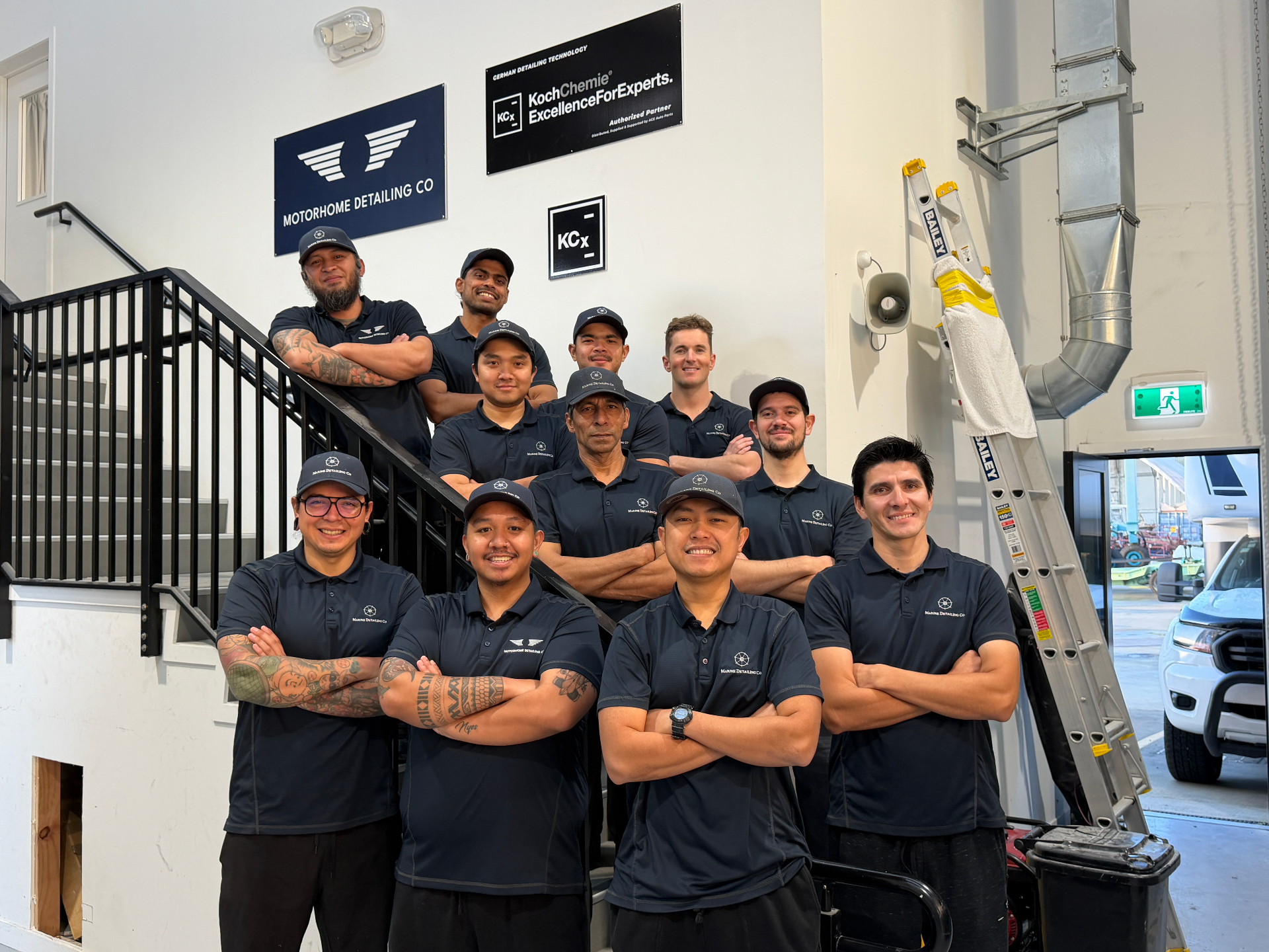 The Motorhome Detailing Co team at the Mount Wellington workshop